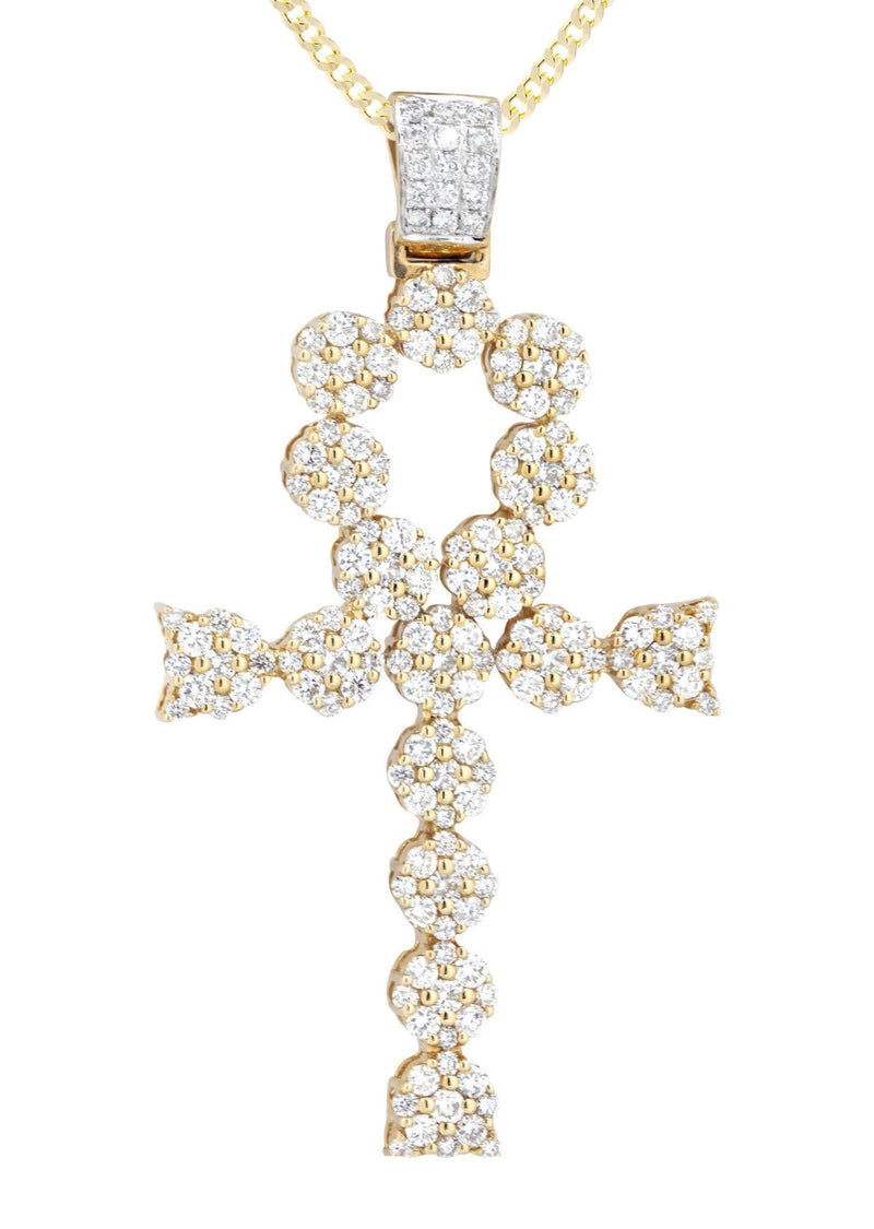 14K Yellow Gold Ankh Diamond Necklace  | 2.13 Carats
