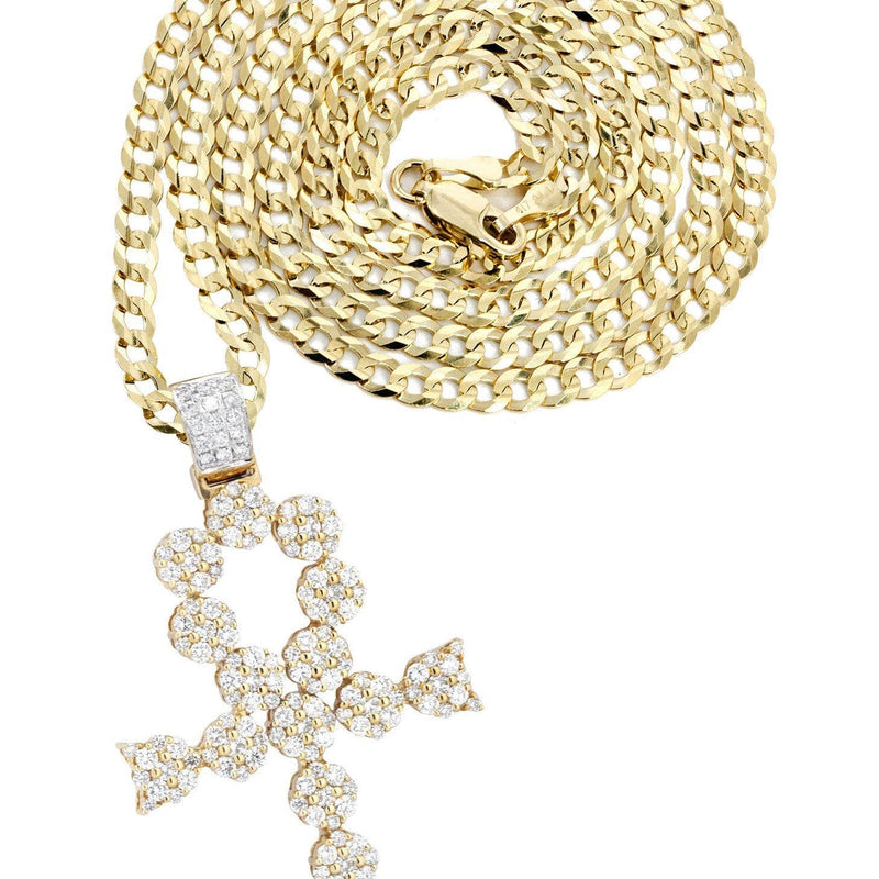 14K Yellow Gold Ankh Diamond Necklace  | 2.13 Carats