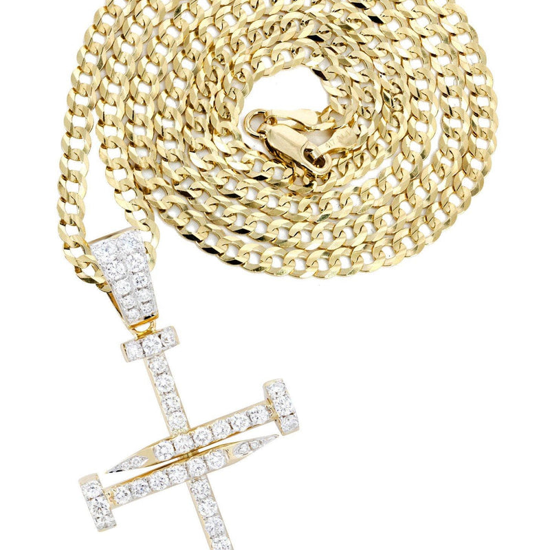 14K Yellow Gold Diamond Cross Necklace  | 1.86 Carats