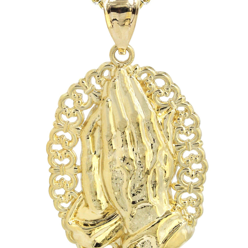 10K Yellow Gold Praying Hands Necklace | Appx. 16.1 Grams