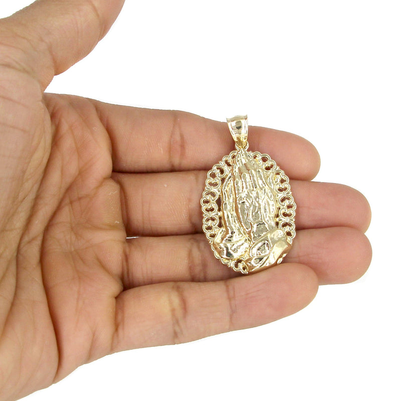 10K Yellow Gold Praying Hands Necklace | Appx. 16.1 Grams
