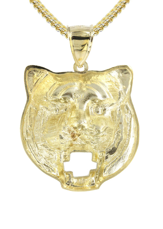 10K Yellow Gold Tiger Head Necklace | Appx. 16.9 Grams