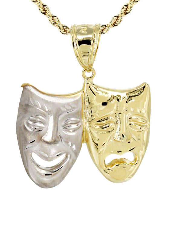 10K Yellow Gold Theater Masks Necklace | Appx. 15.8 Grams