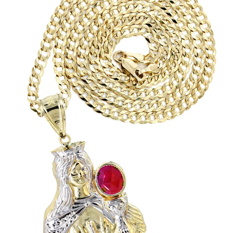 10K Yellow Gold Saint Barbara Necklace with Ruby Stone | Appx. 16.6 Grams
