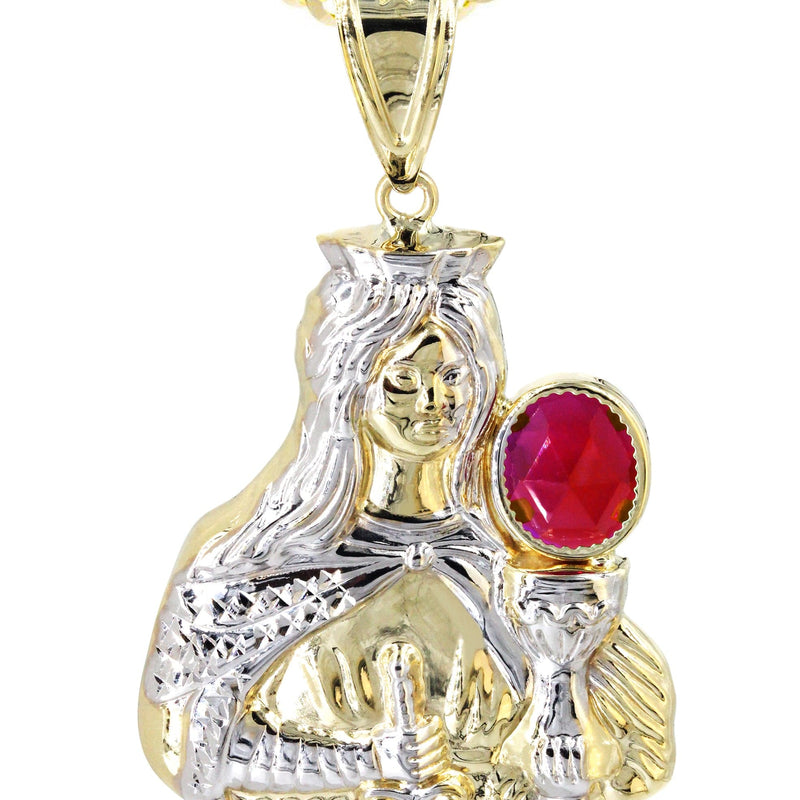 10K Yellow Gold Saint Barbara Necklace with Ruby Stone | Appx. 16.6 Grams