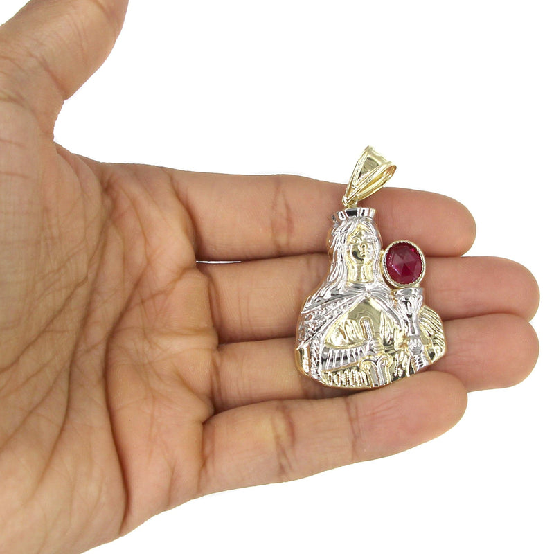 10K Yellow Gold Saint Barbara Necklace with Ruby Stone | Appx. 16.6 Grams