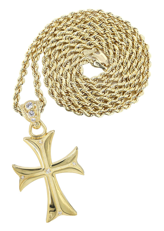 10K Yellow Gold Cross Necklace | Appx. 17.2 Grams