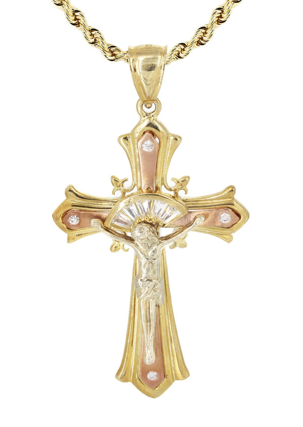 10K Yellow Gold   Cross / Crucifix Necklace | Appx. 21 Grams