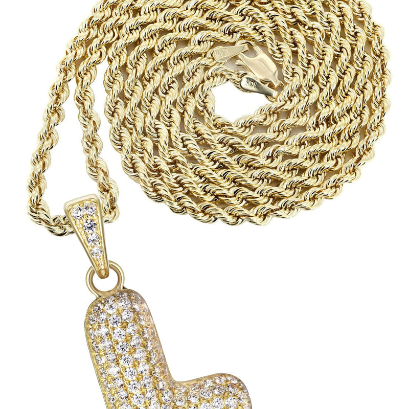 10K Yellow Gold Bubble Letter "L" CZ Necklace | Appx. 12.8 Grams