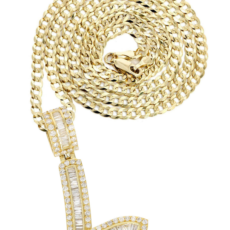 14K Yellow Gold Letter "L" Baguette Diamond Necklace | 1.55 Carats