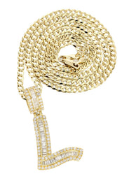 14K Yellow Gold Letter "L" Baguette Diamond Necklace | 1.55 Carats