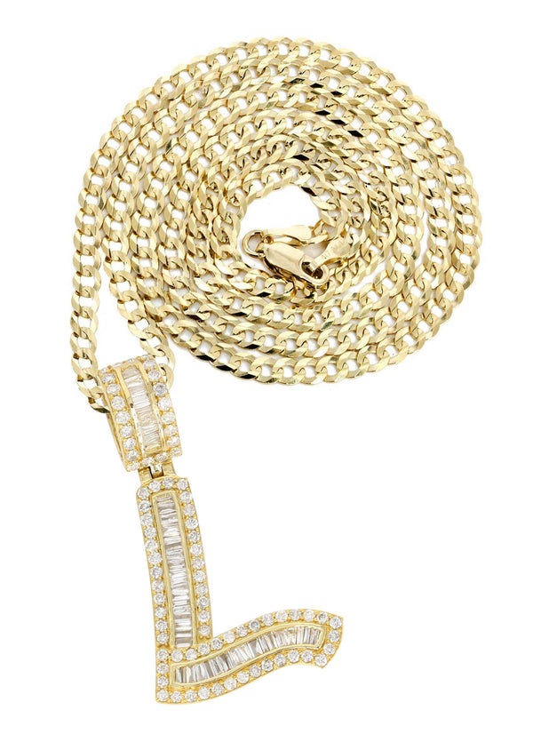 14K Yellow Gold Letter "L" Baguette Diamond Necklace | 1.55 Carats