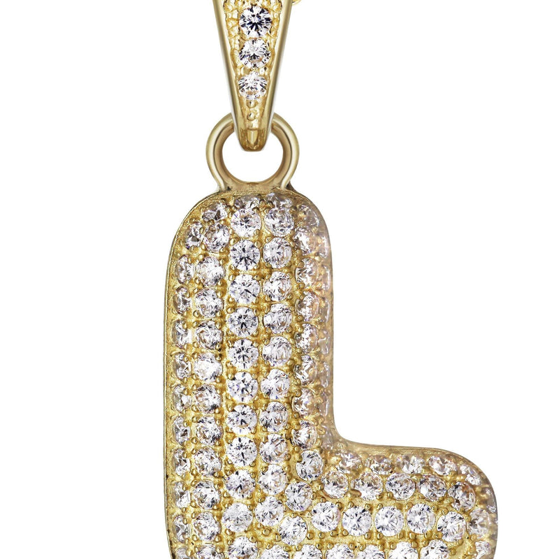 10K Yellow Gold Bubble Letter "L" CZ Necklace | Appx. 12.8 Grams