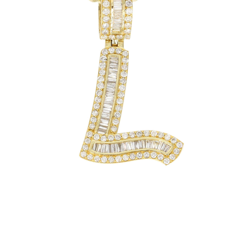 14K Yellow Gold Letter "L" Baguette Diamond Necklace | 1.55 Carats