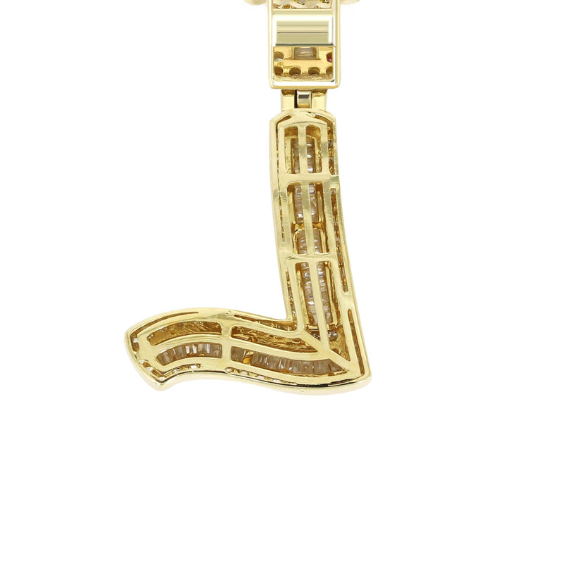 14K Yellow Gold Letter "L" Baguette Diamond Necklace | 1.55 Carats