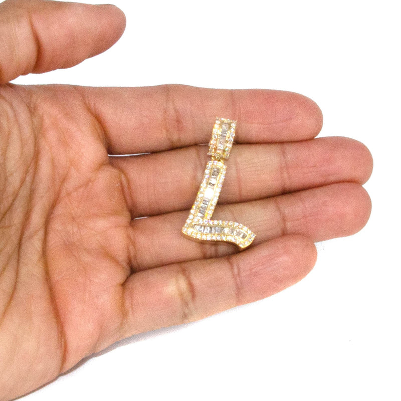 14K Yellow Gold Letter "L" Baguette Diamond Necklace | 1.55 Carats