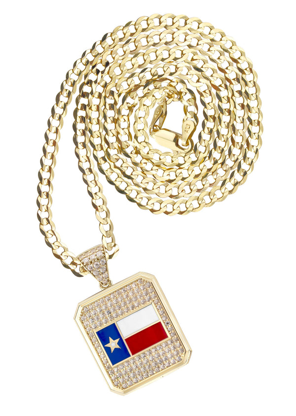 10K Yellow Gold Flag of Texas Necklace | Appx. 5 - 12 Grams