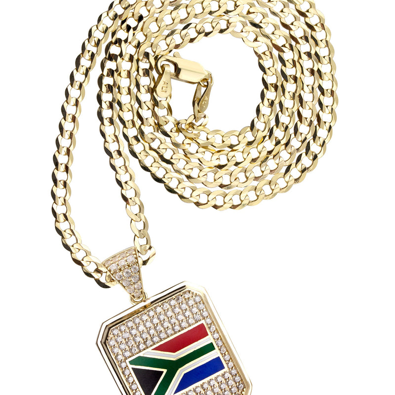 10K Yellow Gold Flag of South Africa Necklace | Appx. 5 - 12 Grams