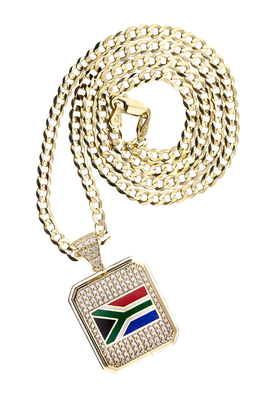 10K Yellow Gold Flag of South Africa Necklace | Appx. 5 - 12 Grams
