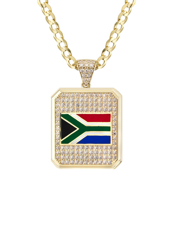 10K Yellow Gold Flag of South Africa Necklace | Appx. 5 - 12 Grams