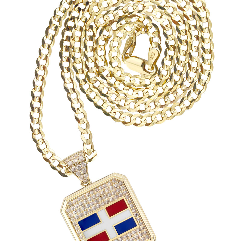 10K Yellow Gold Flag of the Dominican Republic Necklace | Appx. 5 - 12 Grams