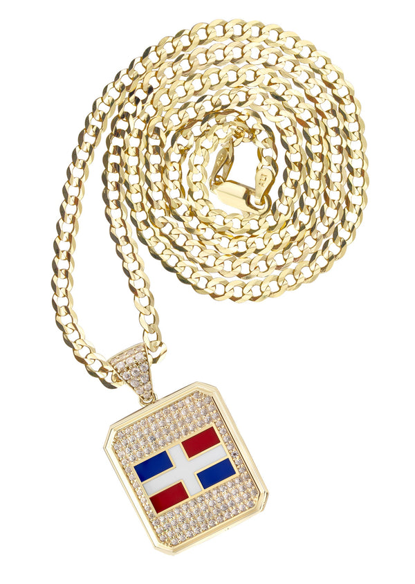 10K Yellow Gold Flag of the Dominican Republic Necklace | Appx. 5 - 12 Grams