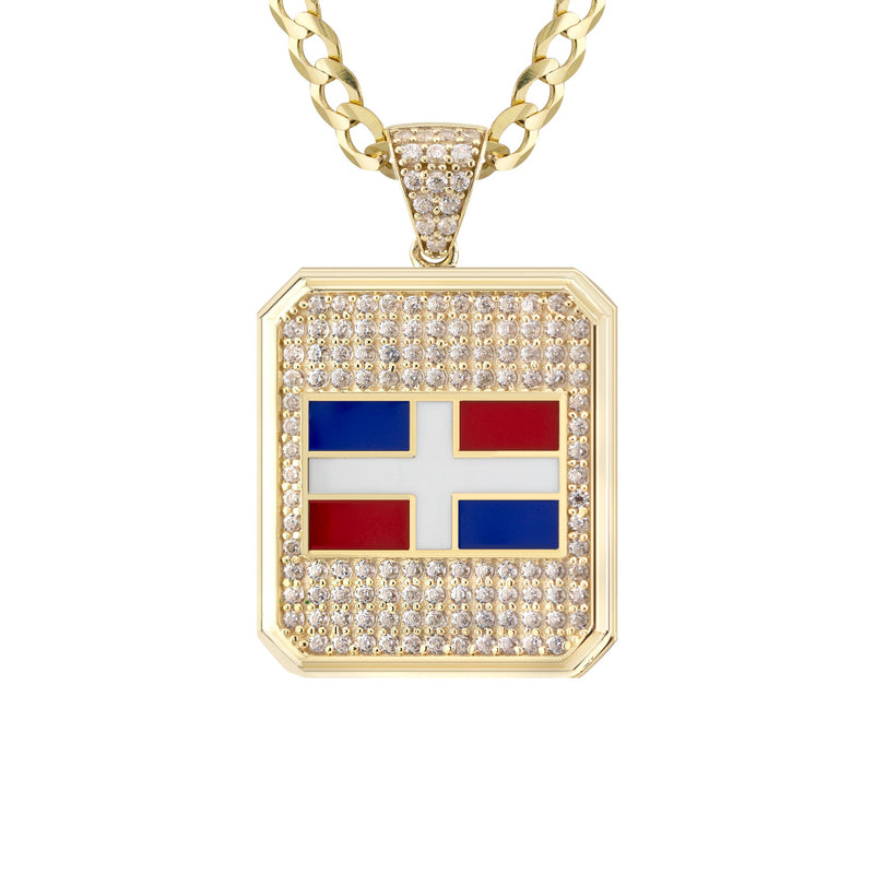 10K Yellow Gold Flag of the Dominican Republic Necklace | Appx. 5 - 12 Grams