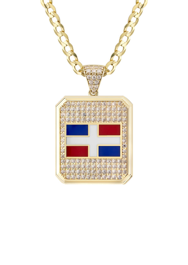 10K Yellow Gold Flag of the Dominican Republic Necklace | Appx. 5 - 12 Grams