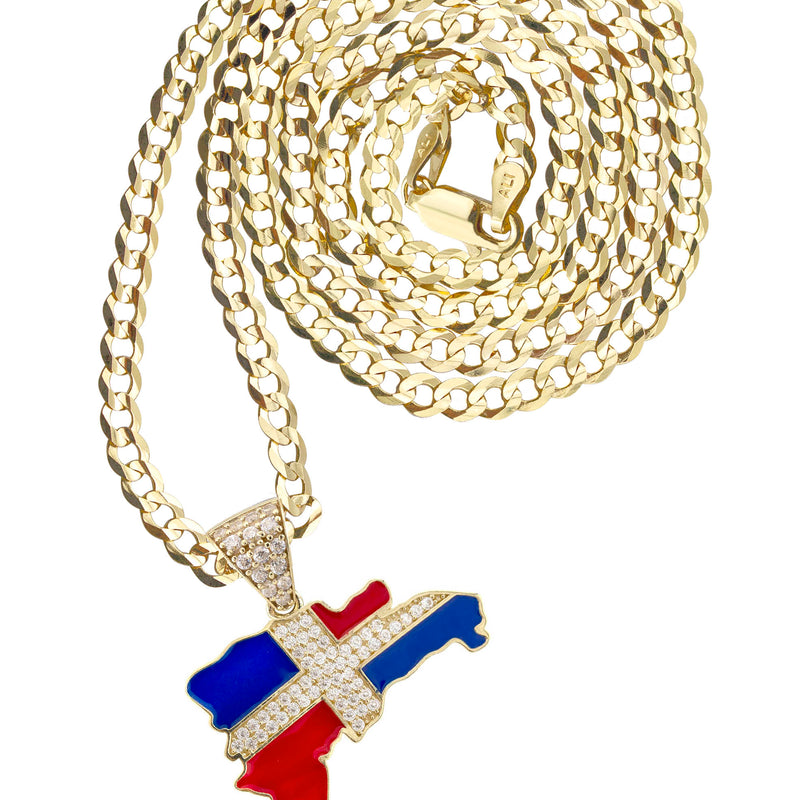 10K Yellow Gold Flag of the Dominican Republic Necklace | Appx. 3 - 10 Grams