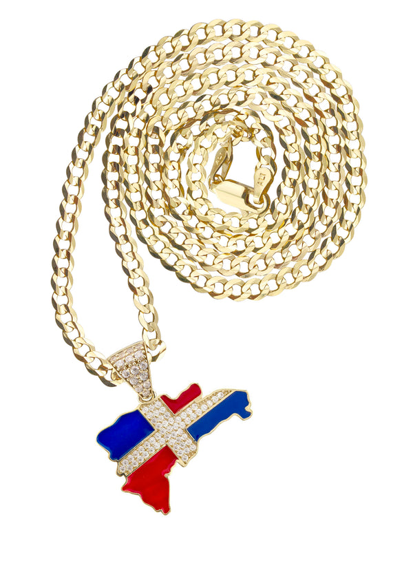 10K Yellow Gold Flag of the Dominican Republic Necklace | Appx. 3 - 10 Grams