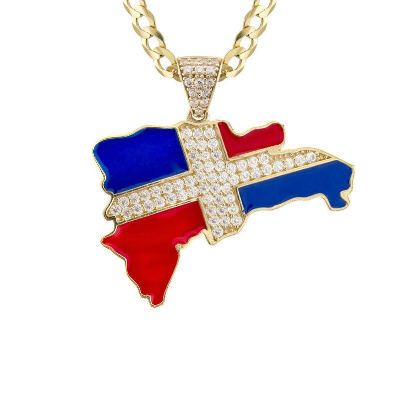 10K Yellow Gold Flag of the Dominican Republic Necklace | Appx. 3 - 10 Grams