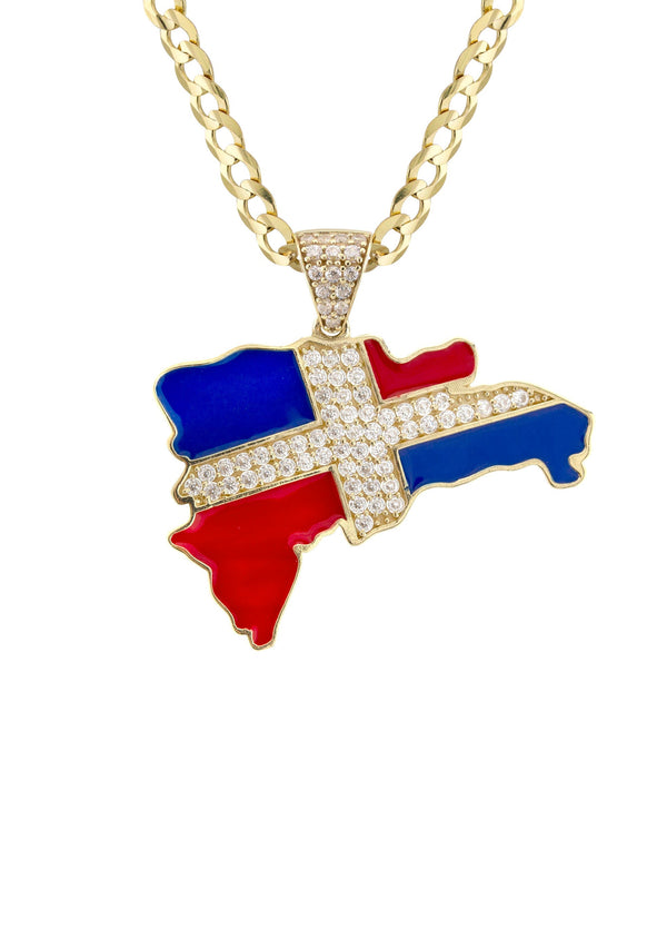 10K Yellow Gold Flag of the Dominican Republic Necklace | Appx. 3 - 10 Grams