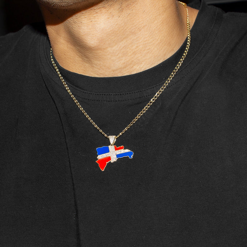 10K Yellow Gold Flag of the Dominican Republic Necklace | Appx. 3 - 10 Grams