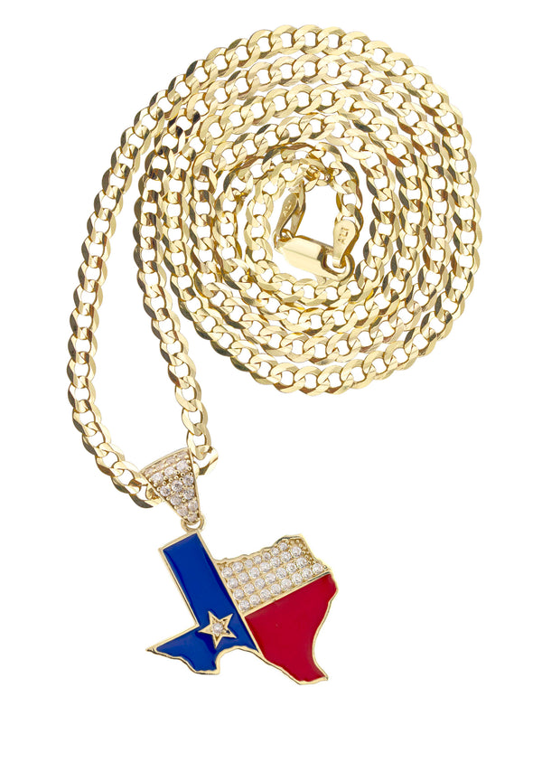 10K Yellow Gold Flag of Texas Necklace | Appx. 2.3 - 9.3 Grams