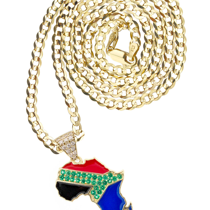 10K Yellow Gold Flag of South Africa Necklace | Appx. 2.2 - 9.2 Grams