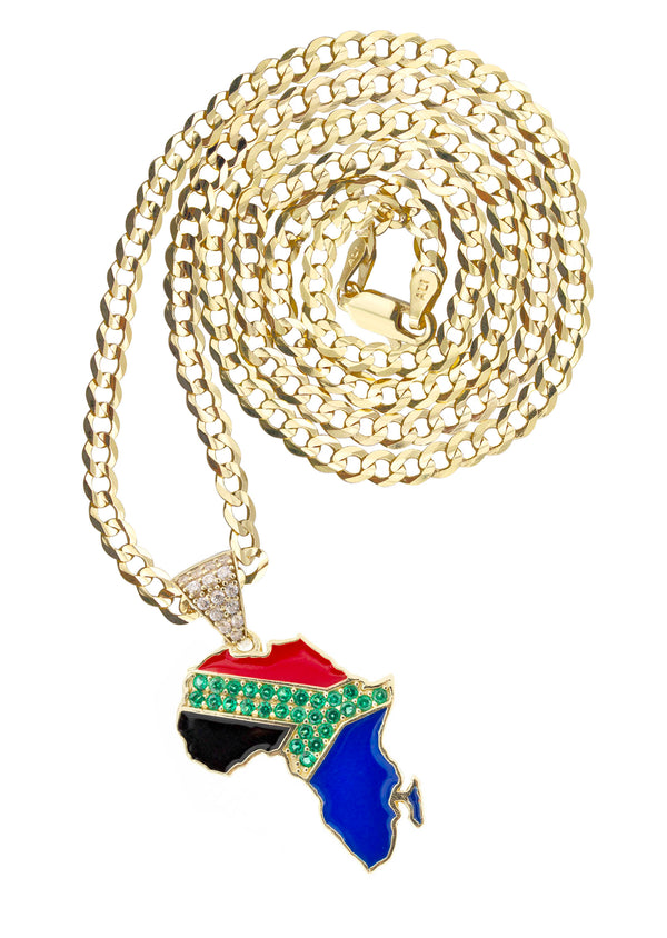 10K Yellow Gold Flag of South Africa Necklace | Appx. 2.2 - 9.2 Grams