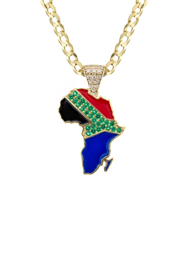 10K Yellow Gold Flag of South Africa Necklace | Appx. 2.2 - 9.2 Grams