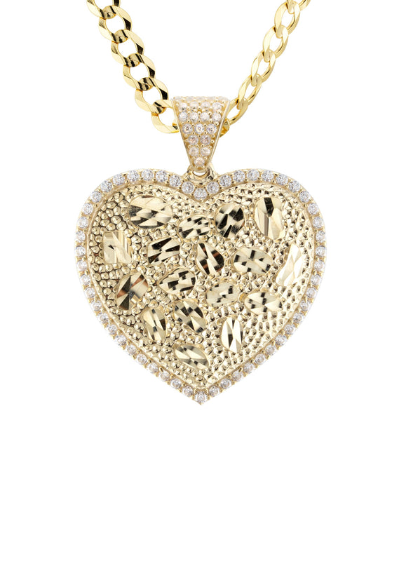 10K Yellow Gold Heart Nugget Necklace | Appx. 4.5 - 18.5 Grams