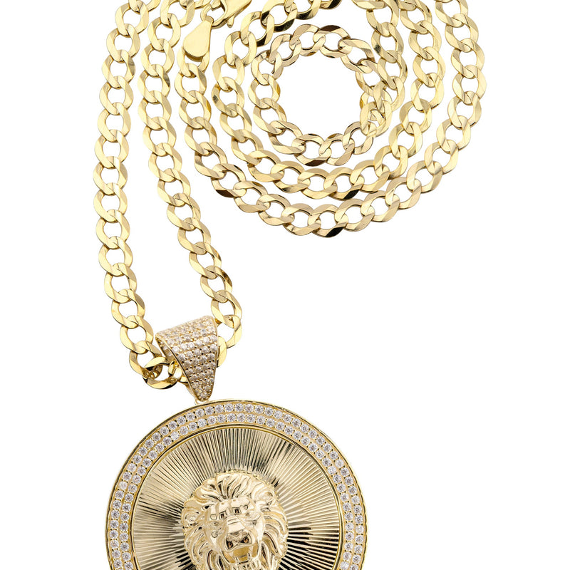 10K Yellow Gold Round Lion Head Necklace | Appx. 7.6 - 21.6 Grams