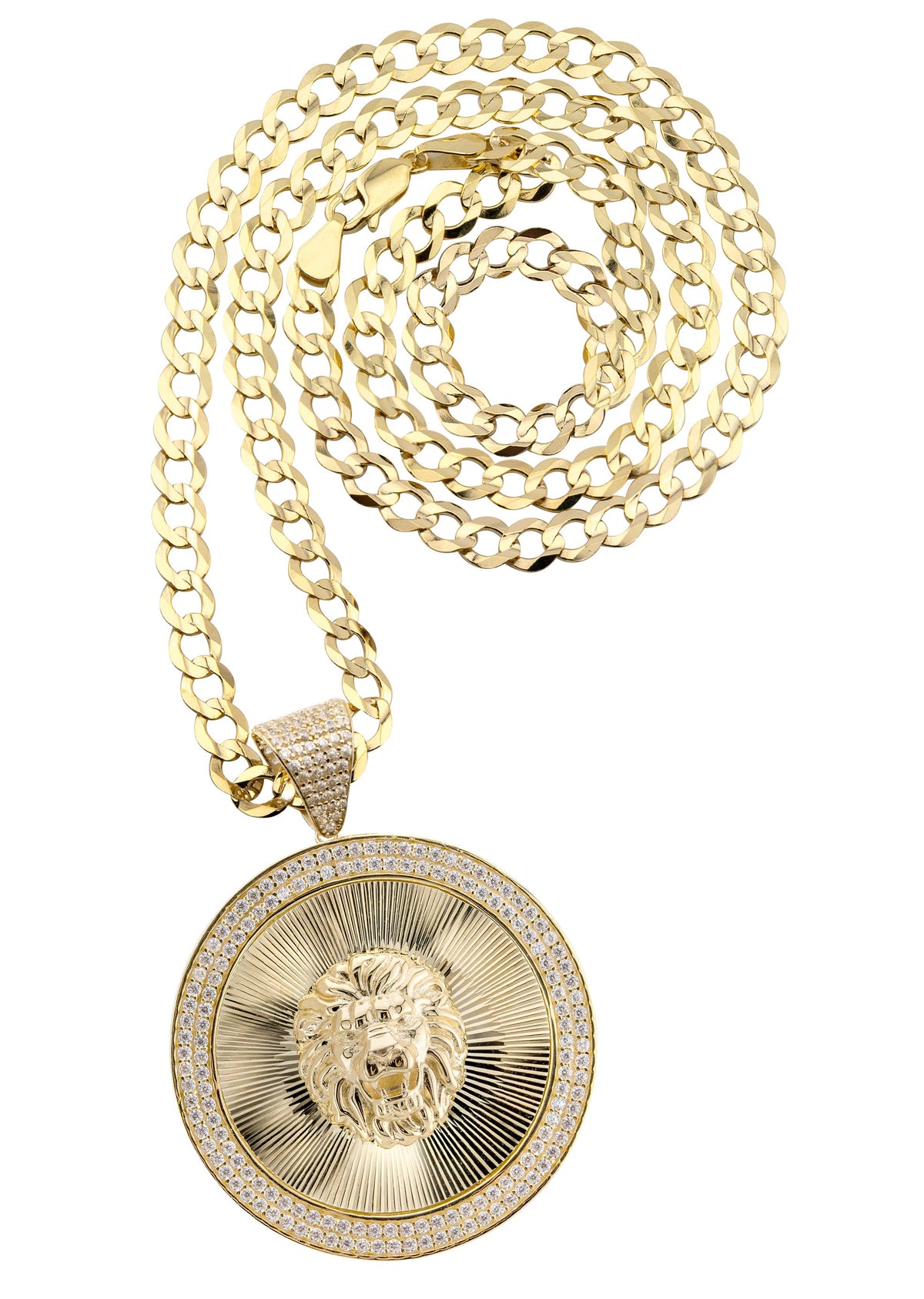 10K Yellow Gold Round Lion Head Necklace | Appx. 7.6 - 21.6 Grams