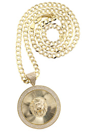 10K Yellow Gold Round Lion Head Necklace | Appx. 7.6 - 21.6 Grams