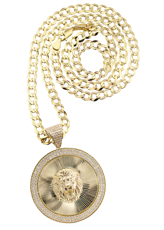 10K Yellow Gold Round Lion Head Necklace | Appx. 7.6 - 21.6 Grams