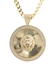 10K Yellow Gold Round Lion Head Necklace | Appx. 7.6 - 21.6 Grams