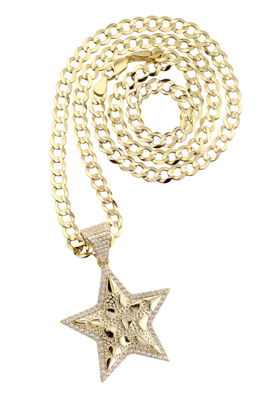10K Yellow Gold Star Nugget Necklace | Appx. 3.2 - 17.2 Grams