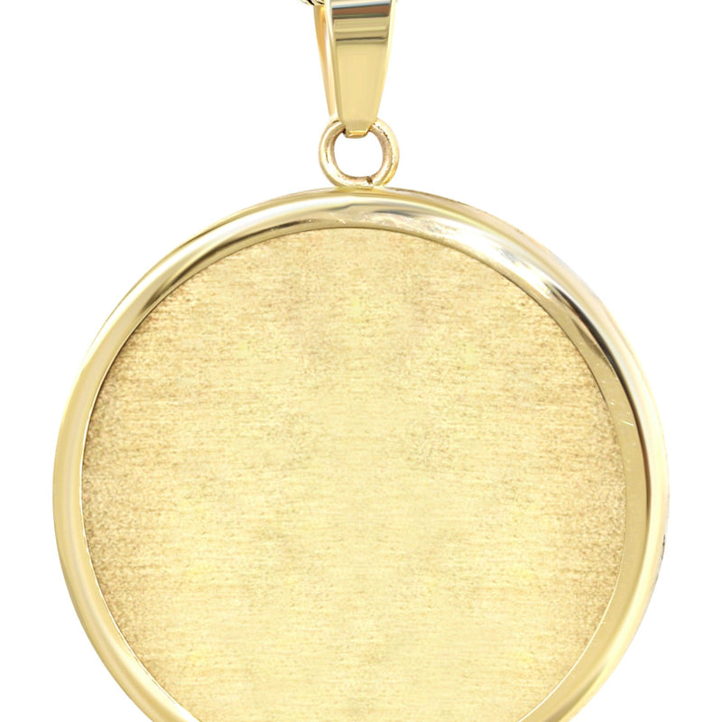 14K Yellow Gold Round Picture Pendant Necklace | Appx. 1.5 Inches