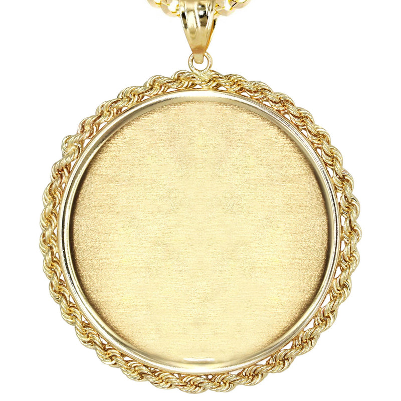 14K Yellow Gold Round Rope Link Picture Pendant Necklace | Appx. 1.6 Inch