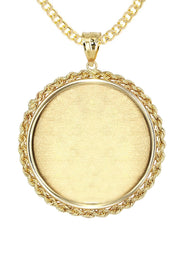 14K Yellow Gold Round Rope Link Picture Pendant Necklace | Appx. 1.6 Inch