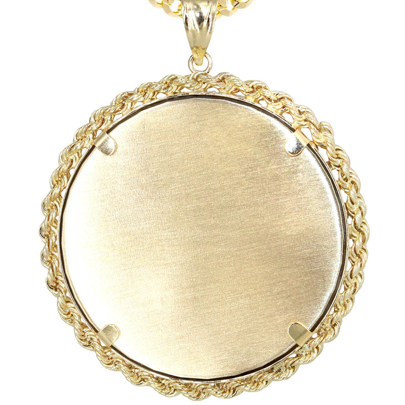 14K Yellow Gold Round Rope Link Picture Pendant Necklace | Appx. 1.6 Inch