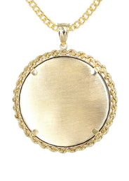 14K Yellow Gold Round Rope Link Picture Pendant Necklace | Appx. 1.6 Inch