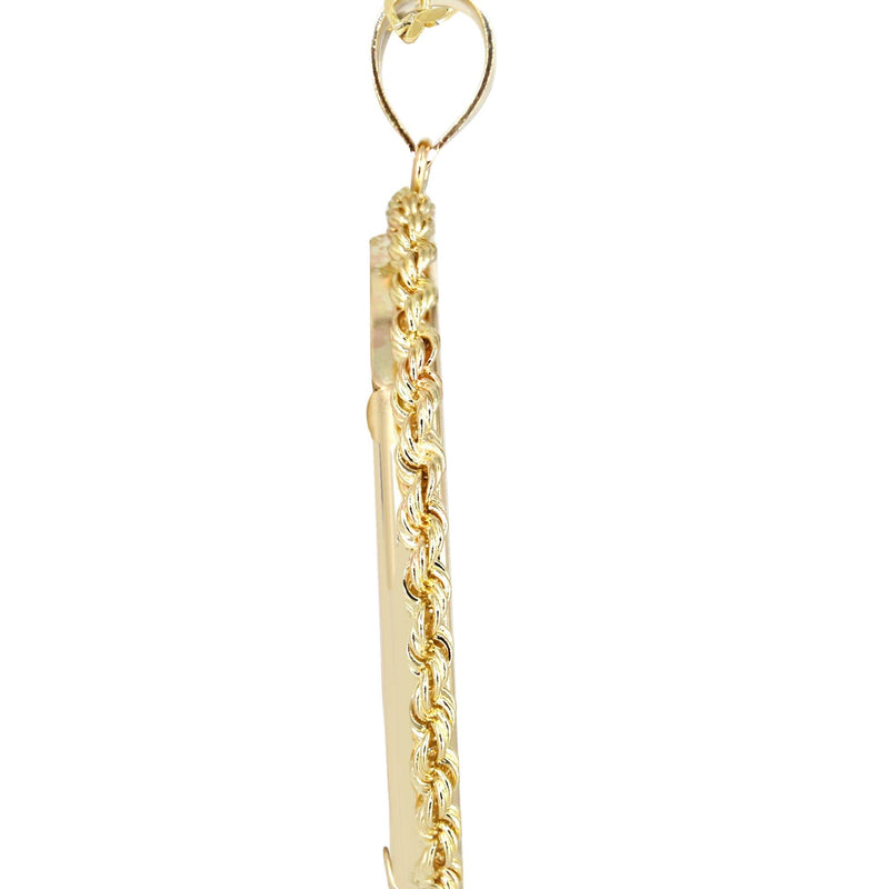 14K Yellow Gold Round Rope Link Picture Pendant Necklace | Appx. 1.6 Inch